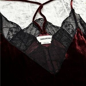 Zadig & Voltaire Burgundy Velvet Camisole with Black Lace